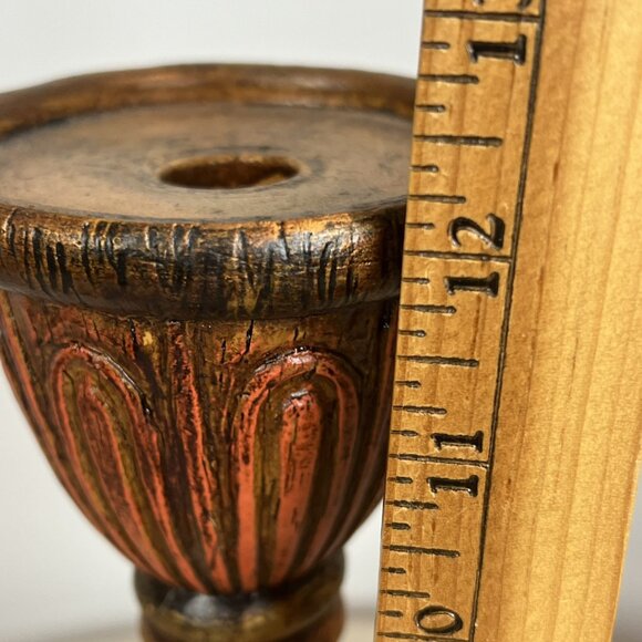 Carved Candle Holder Colorful Wood Slight Gold Tones 12” - Picture 11 of 12
